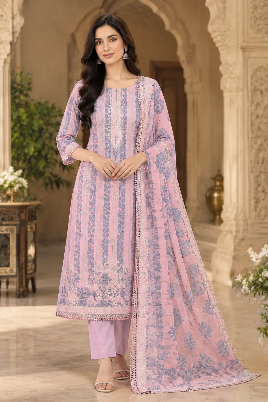 বোরাক ফ্যাশন পাকহি থ্রি-পিস — ডিজাইন D-6015 (পিঙ্ক কালার)